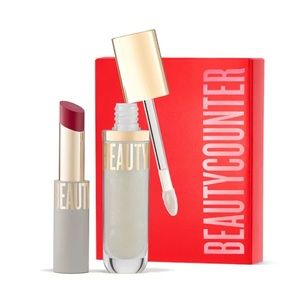 Beautycounter At the Red-Y Lip Duo. RED LIPSTICK and Quartz Shimmer gloss.